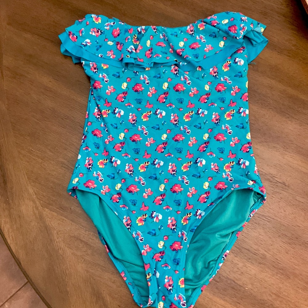 DKNY Strapless Ruffle Top One Piece Swimsuit